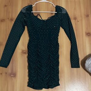 City Studio Dark Green Ruched Long Sleeve Dress